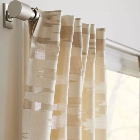 Set of 2 48W x 84L Beige West Elm Textured Clipped Jacquard Semi-sheer Curtains - Picture 6 of 7